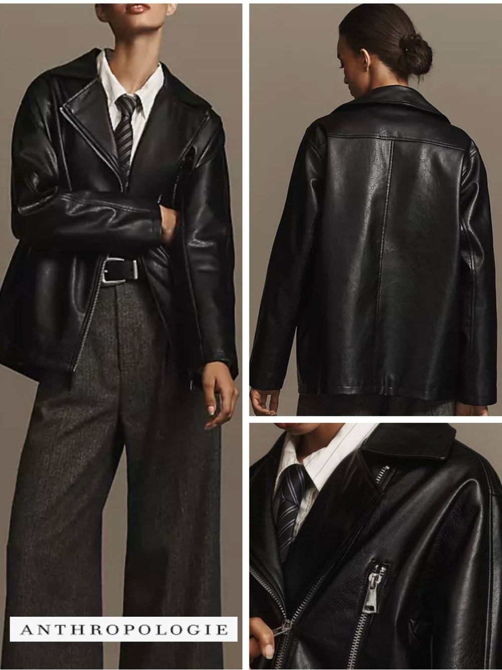 Streetwear Boyfriend Longline Anthropologie Slauchy Faux Leather Women’s Jacket